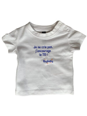 T-Shirt bouton blanc "Je ne crie pas, j'encourage le TO!"