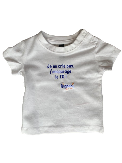 T-Shirt bouton blanc "Je ne crie pas, j'encourage le TO!"